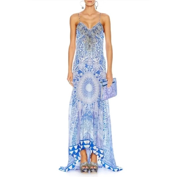 CAMILLA The Bosphorus High Low Long Maxi 100% Silk Dress Rhinestone Size 1 XS US - Picture 1 of 11